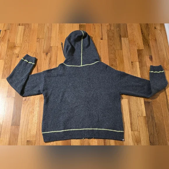 Old Navy Gray Jacket Lime Stitching, Hooded Zippered Sweater Women's Size L - Picture 7 of 14